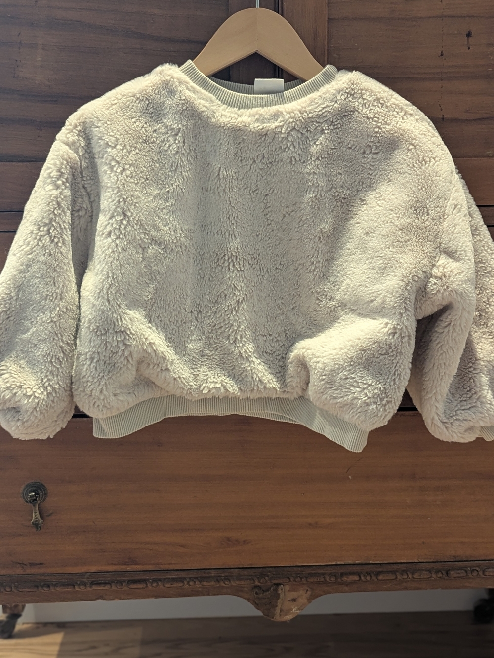 Zara Girls Cozy Faux-Sherpa Crewneck Sweater - Cream